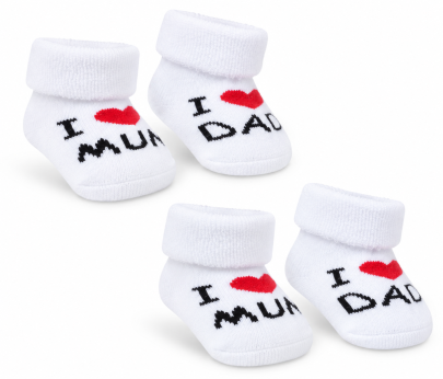 Biele dojčenské froté ponožky Mum & Dad 2 páry 0 - 3 m Baby Nellys