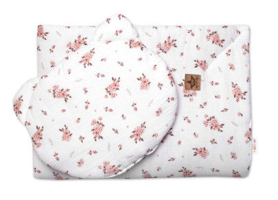 Mušelínová sada biela Teddy 30 x 35 cm, 70 x 100 cm 2D Little Flowers Baby Nellys