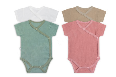 Dojčenské body zavinovací krátky rukáv mušelín - biela Baby Service