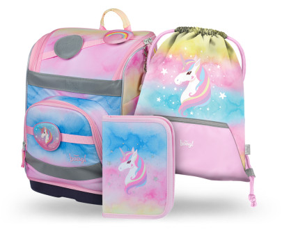 Set 3 Zippy plus Rainbow Unicorn: aktovka, peračník, sáčok Baagl