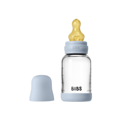 Antikoliková sklenená fľaša s kaučukovým cumlíkom 120 ml Bibs