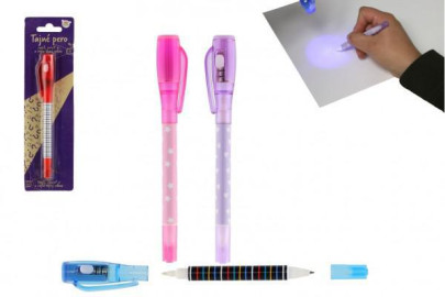 Tajné pero s neviditeľným atramentom a ÚV svetlom + pera plast 15cm
