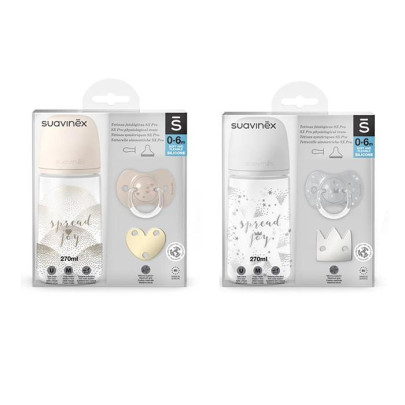 SADA fľaša 270ml + cumlík fyziologický 0-6m + klip JOY Suavinex