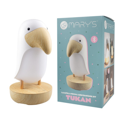 LED nočná lampička a Bluetooth reproduktor 2v1 - tukan, biela Mary's