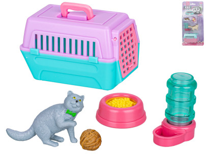 Mačka s prepravkou 7,5 cm a doplnky Toys&Trends