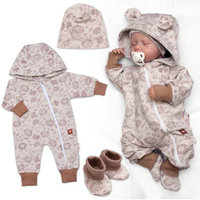 Rastúci overálok, čiapočka a topánočky, 3D, Garden - béžová Baby Nellys