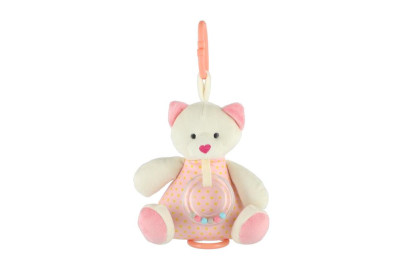 Medveď plyš 18 cm záves na postieľku/kočík nat. hrací strojček ružový