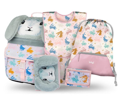 Set 5 Zippy Bunny: aktovka, peračník, sáčok, zástera, peňaženka Baagl