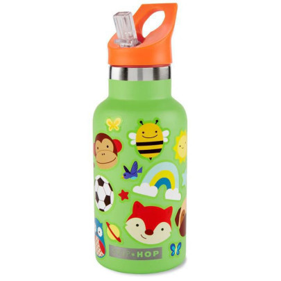 Nerezová fľaša s nálepkami so slamkovým náustkom SKIP HOP 380 ml