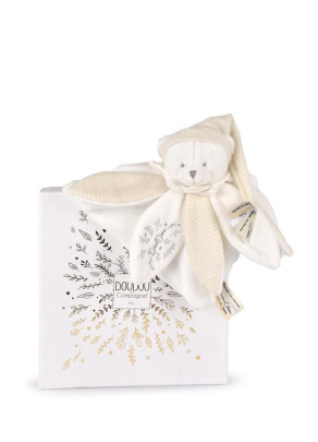 Darčeková sada Plyšový muchláčik medvedík s čiapočkou 25 cm béžový Doudou