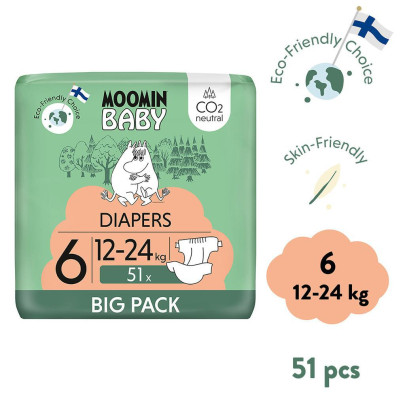 Moomin Baby 6 Maxi 12-24 kg (51 ks), eko plienky