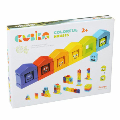 Farebné domčeky - drevená stavebnica Cubika