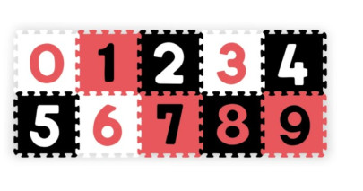 Penové puzzle, podložka Čísla, 10 ks, čierna/červená/biela, BabyOno