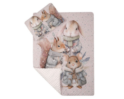 Komplet do postieľky Premium Minky 75x100 cm Veverička a zajac