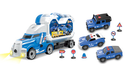 Policajný kamión s 3 autami skrutkovací s efektmi 42 cm