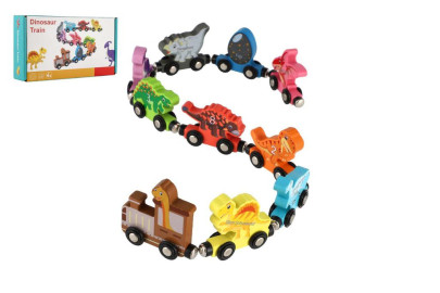 Vlak/Vláčik s vagónmi dinosaurus na magnety 10 ks drevo