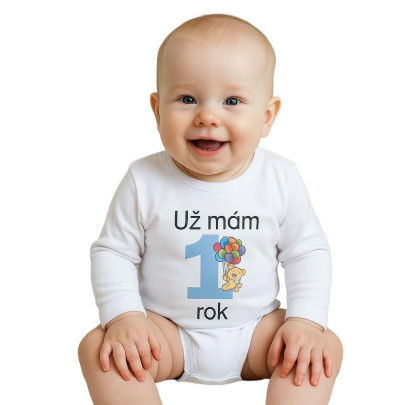 Body s potlačou New Baby Už mám 1 rok modrej, veľ. 80