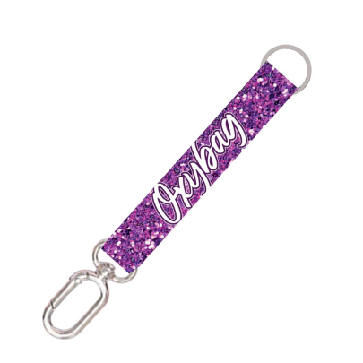 Krátka kľúčenka s karabínkou Purple glitter OxyBag