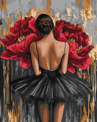 Maľovanie podľa čísel - Baletka s červenými pivonkami 40 x 50 cm