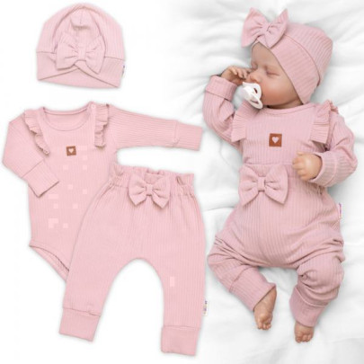 Rebrovaná rastúca súprava 3D Baby Girl Pudrovo ružová
