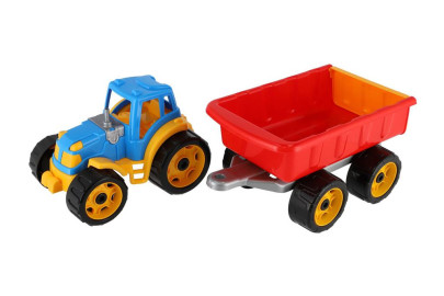 Traktor so sklápacím prívesom 54 cm modro/červený