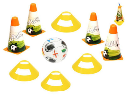 Futbalové kužele 4 ks+ 4 ks s loptou 10 m+