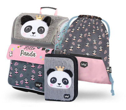 3 set Zippy Panda: aktovka, peračník, sáčok Baagl