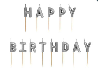 Sviečky "HAPPY BIRTHDAY" strieborné
