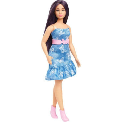 Barbie modelka - modré šaty s motýlikmi