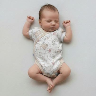 Zavinovacie dojčenské body krátky rukáv mušelín Mačička Baby Service