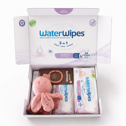 4x Waterwipes obrúsky vlhčené Soothing clean 3 in 1 60 ks (240 ks) + Chobotnička Nattou