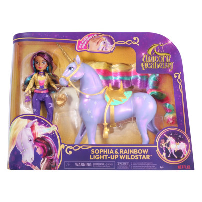 Unicorn academy svetelný jednorožec Wildstar 28 cm s bábikou Sophiou 24 cm