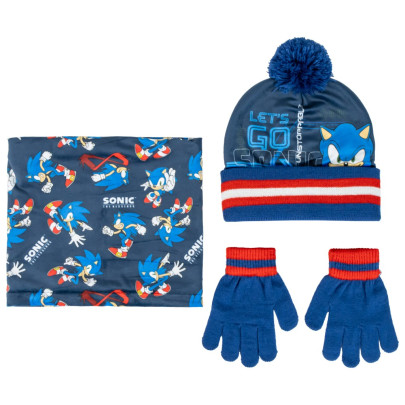Sada čiapky rukavice a nákrčník Sonic