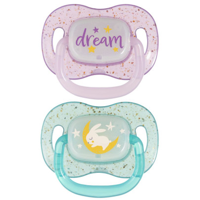 Cumlík svietiaci silikónový symetrický Nightglow Canpol babies 6 - 18 m 2 ks