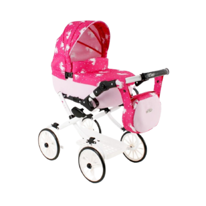 Kočík na bábiky Kids V4 ružový s jednorožcom Jasmine
