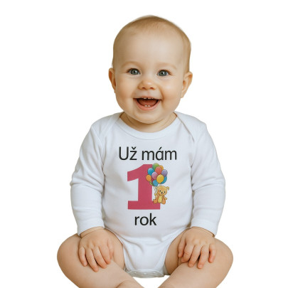 Body s potlačou New Baby Už mám 1 rok ružové, veľ. 86