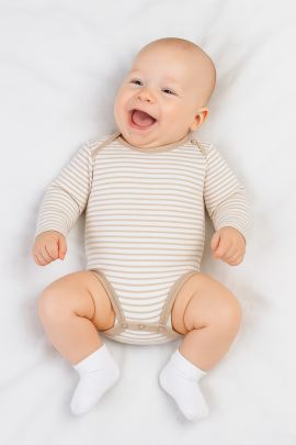Dojčenské body bavlna béžový prúžok Baby Service
