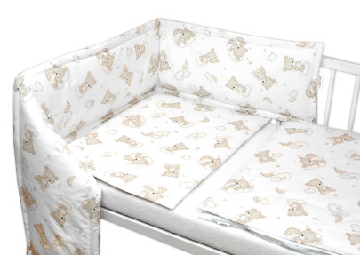 Sada do postieľky Mantinel s obliečkami, 3D sada - Malý Macko, biela/béžová Baby Nellys