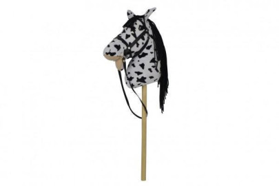 Kôň na tyči plyš 70 cm so zvukom bielo-čierny Appaloosa
