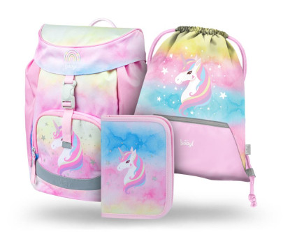 Set 3 Airy Rainbow Unicorn: aktovka, peračník, vrecko Baagl