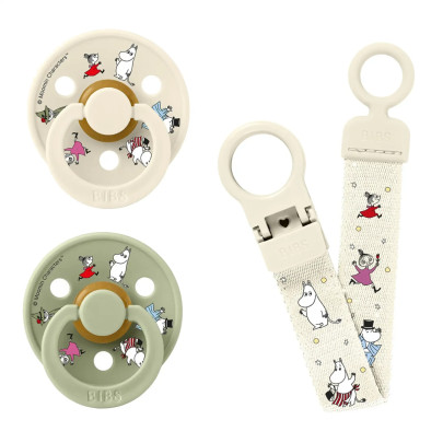 Darčekový set Moomin klip + cumlíky 6-18 m Ivory/Sage Bibs