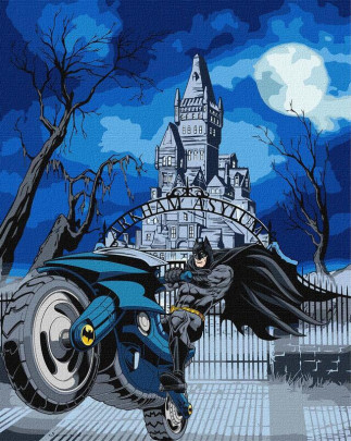 Maľovanie podľa čísel metalic - Batman s motorkou 40 x 50 cm