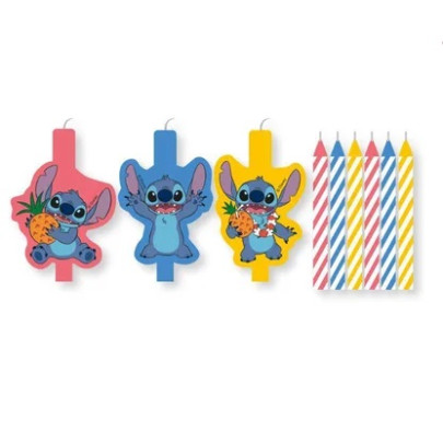 Sviečky tvarované Stitch & Angel 3 ks + špirálové farebné 6 ks