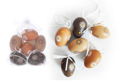 Vajíčko dekoračné plastové maľované 6 cm, 6 ks v organza sáčku