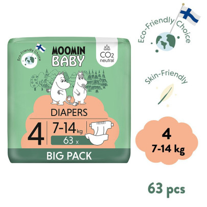 Moomin Baby 4 Maxi 7-14 kg (63 ks), eko plienky