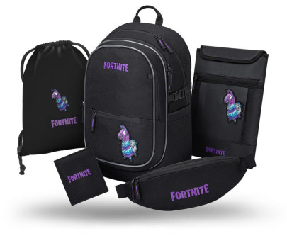 Set 5 Core Fortnite Flama: batoh, vrecko, oblička, obal na notebook, peňaženka GRS Baagl