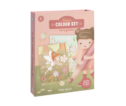 Omaľovánky s pastelkami a samolepkami Rosa Fairy Garden Little Dutch