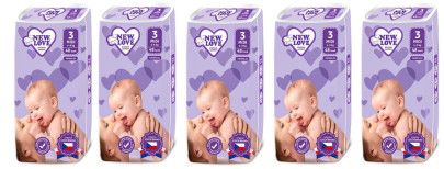 MEGAPACK Detské jednorazové plienky New Love Premium comfort 3 MIDI 4-9 kg 5x48 ks