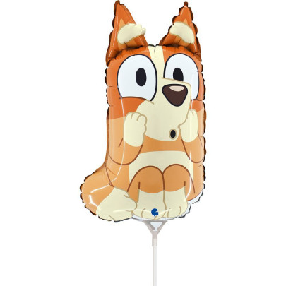 Fóliový balónik Bluey Bingo oranžový 35 cm – mini balónik na tyčku