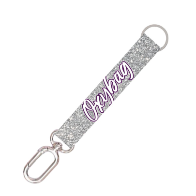 Krátka kľúčenka s karabínkou Silver glitter OxyBag